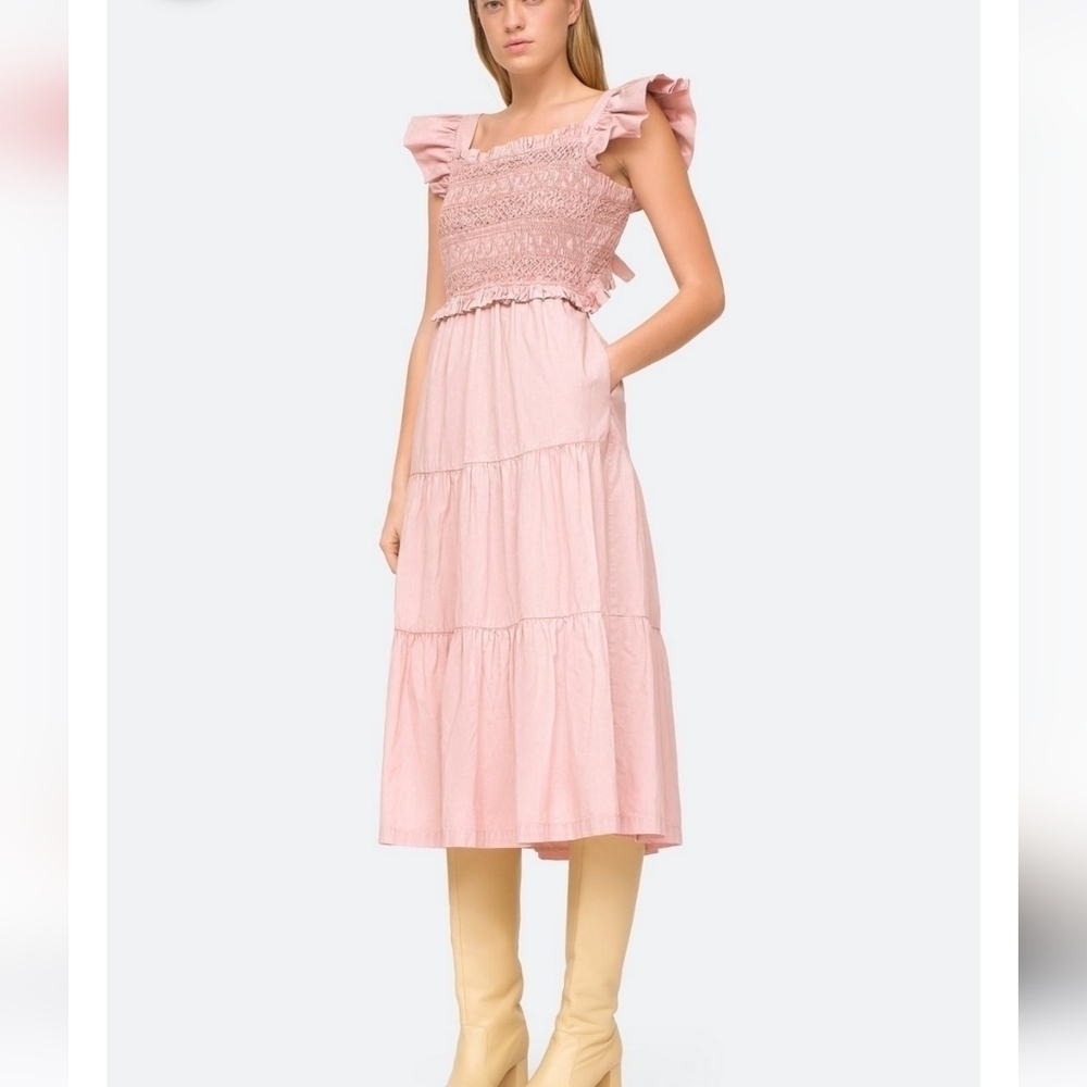 NWT Sea NY Simona Smocked Dress in Blossom Pink Tie Back Low Open Back